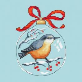 S 10237 Kreuzstichvorlage für Smartphone - Weihnachtskugel mit Vogel