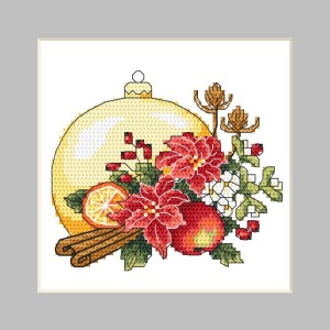 W 10344 Kreuzstichvorlage PDF - Karte - Weihnachtskugel mit Weihnachtskomposition