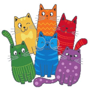 ZN 10705 Stickpackung vorgedruckt - Mienen der Katzenfamilie