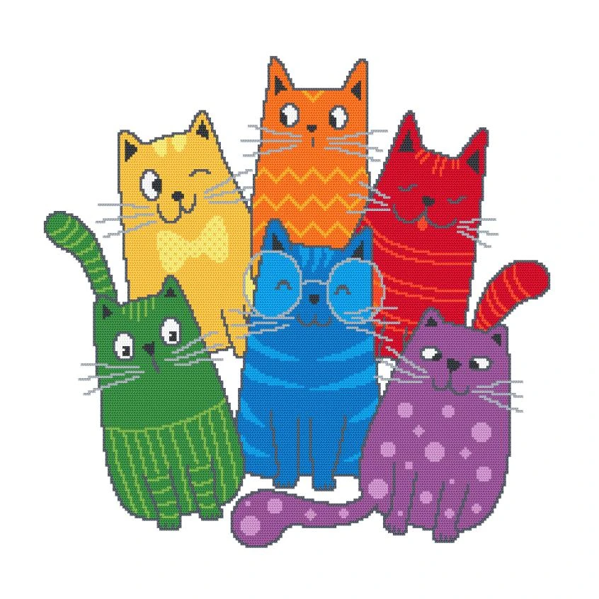 Kreuzstichmuster für Smartphone - Mienen der Katzenfamilie