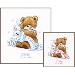 VPN-0011901 Stickpackung - Geburtsschein - Teddybär mit Decke