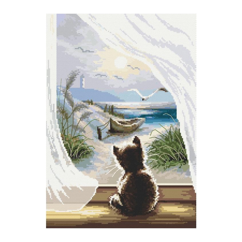 Cross stitch pattern for a phone - Pensive kitten