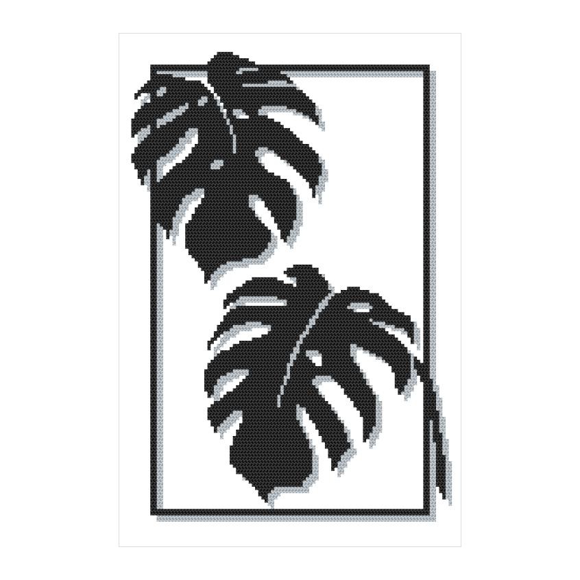 Kreuzstichvorlage für Smartphone - Monstera Blätter