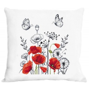ZU 10509-01 Cross stitch kit - Cushion with purple poppies