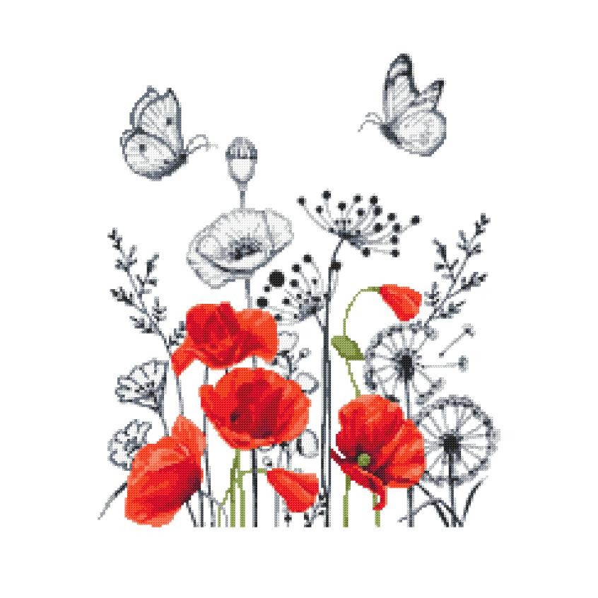 Cross stitch pattern for a phone - Purple poppies