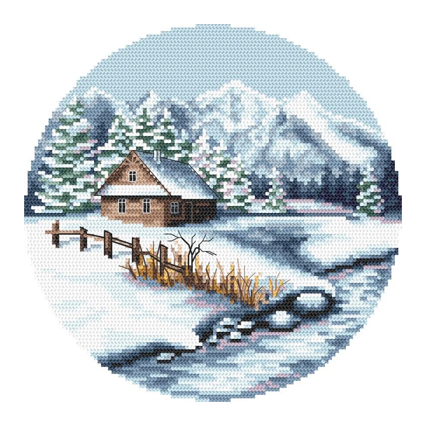 Kreuzstichmuster für Smartphone - Weihnachtslandschaft