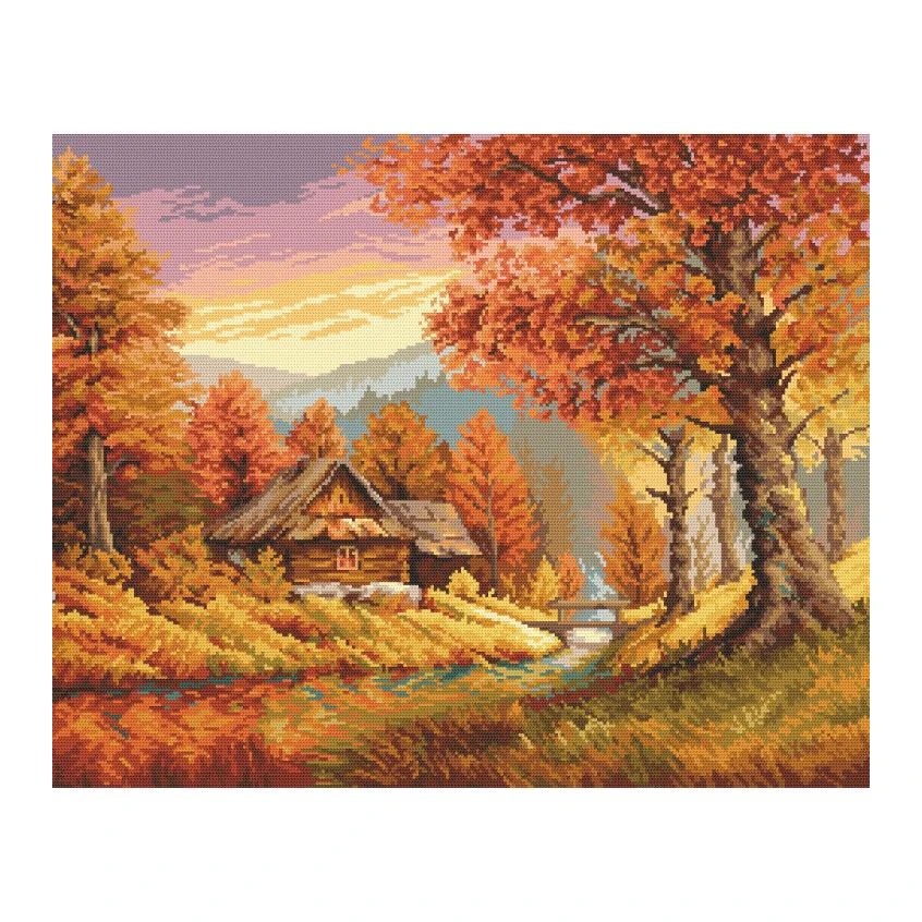 Kreuzstichvorlage für Smartphone - Herbstliche Landschaft