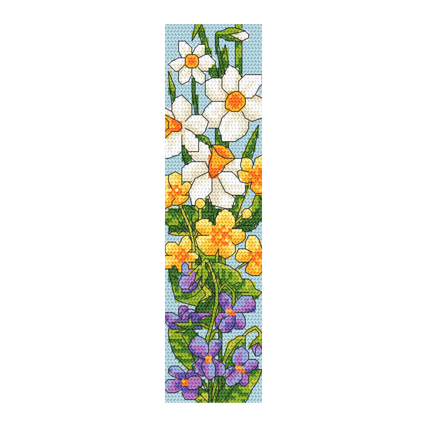 Cross stitch pattern for smartphone - Bookmark with spring flowers