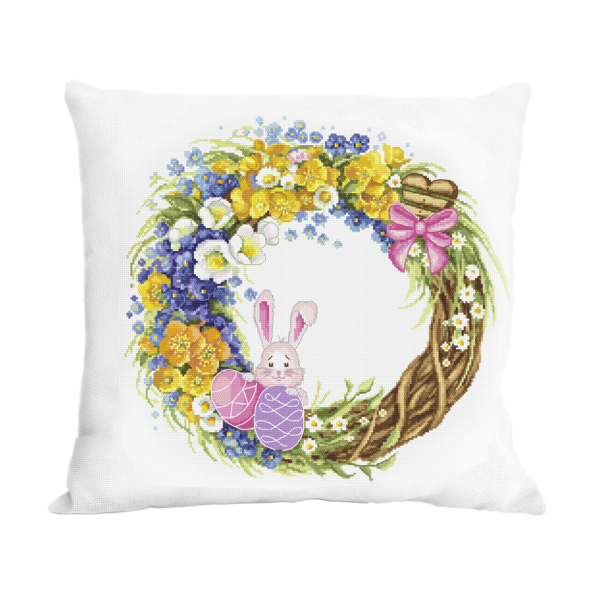 Cross stitch pattern for a phone - Cushion with an Easter wreath