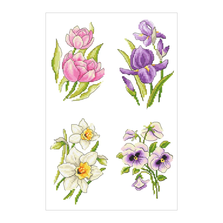 Kreuzstichvorlage für Smartphone - Frühlingsblumen