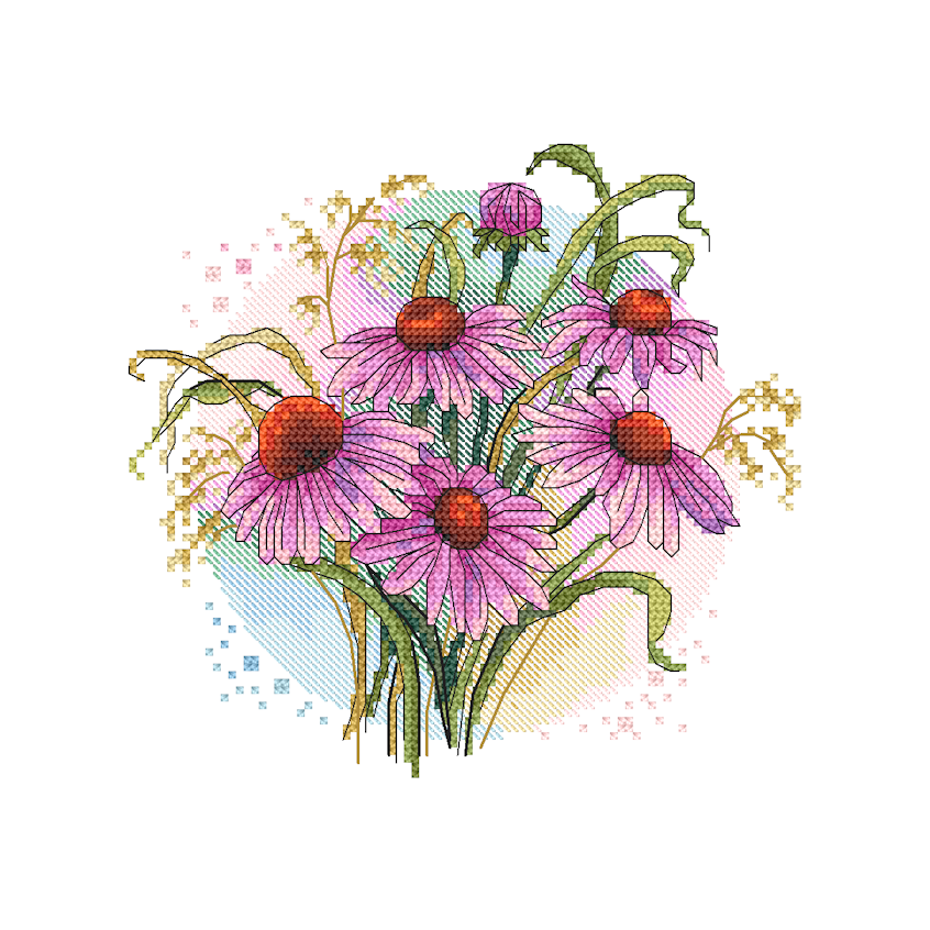 Kreuzstichvorlage für Smartphone - Lila Echinacea