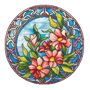 GC 10771 Gedruckte Kreuzstichvorlage - Buntglasblumen