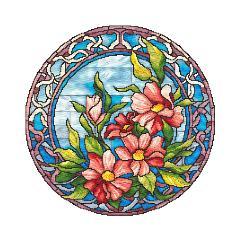 Cross stitch pattern for smartphone - Stained glass flowers