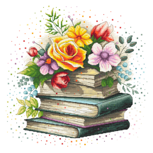 Z 10781 Cross stitch kit - Flower pile of books