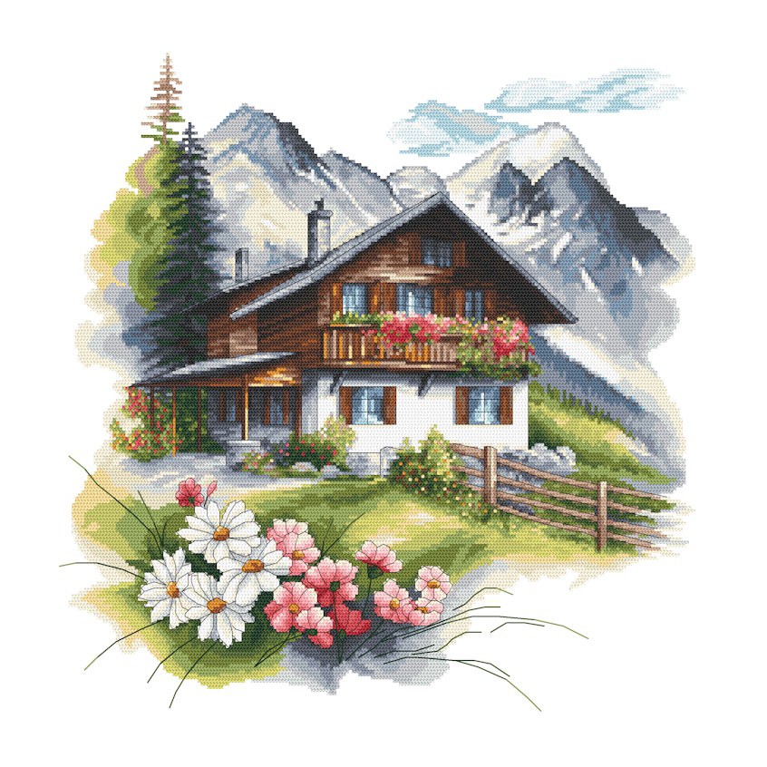 Kreuzstichmuster für Smartphone - Alpenhütte