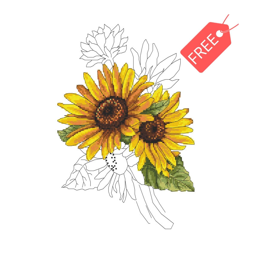 Kostenlose Kreuzstichmuster für Smartphone - Würdevolle Sonnenblume