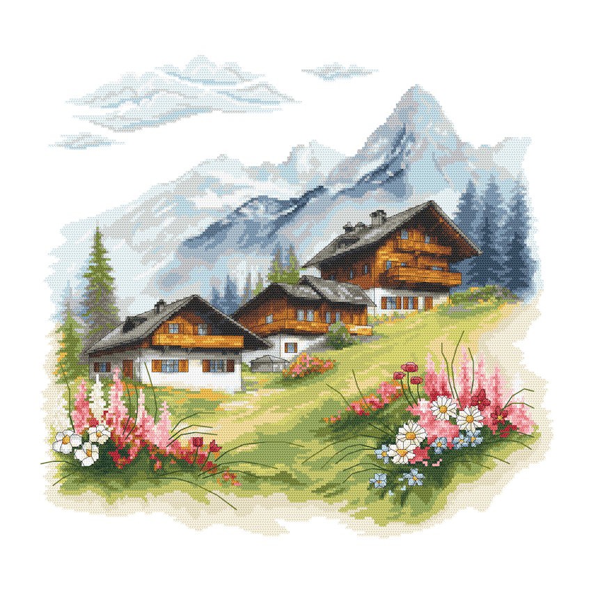 Cross stitch pattern for a phone - Alpine huts