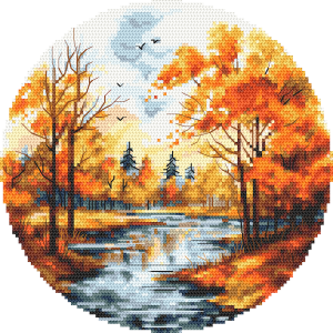 W 10864 Cross stitch pattern PDF - Autumn landscape