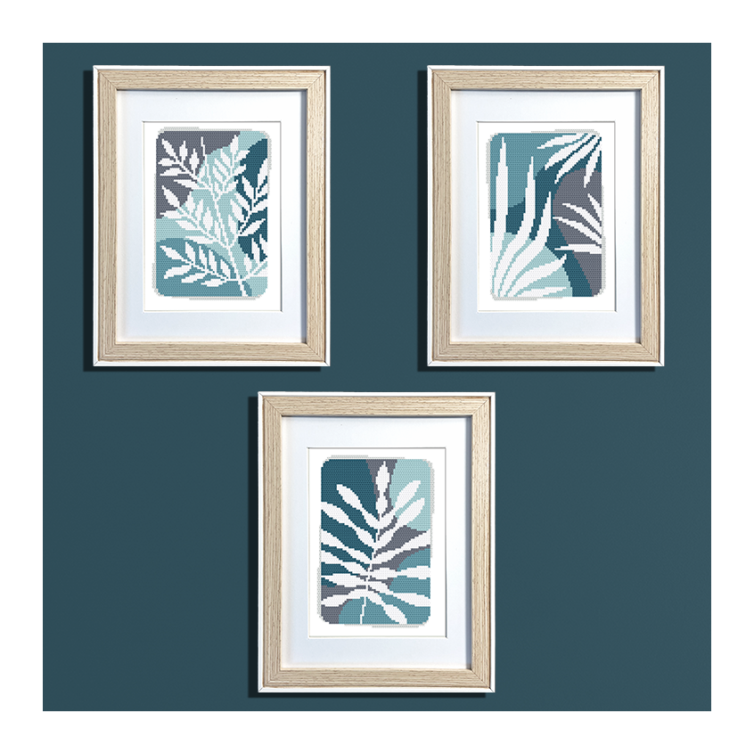 Cross stitch pattern for a phone - White leaves - triptych