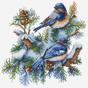 LS B2418 Cross stitch kit - The birds - winter