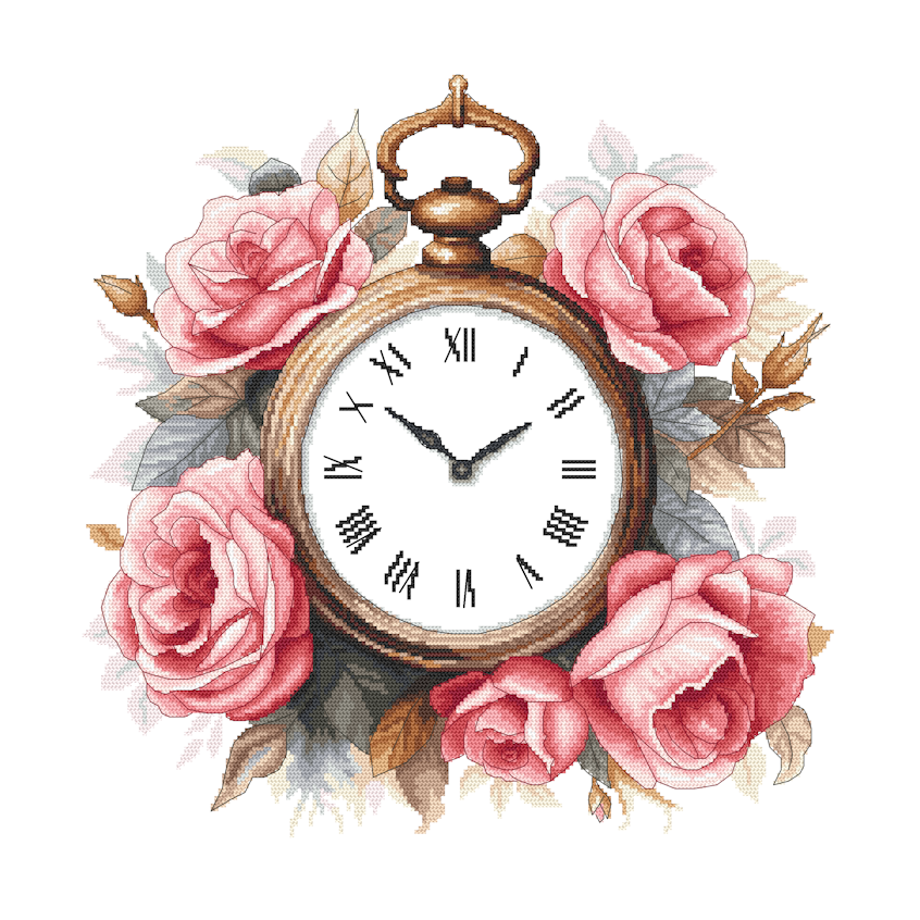 Cross stitch pattern for a phone - Vintage rose clock