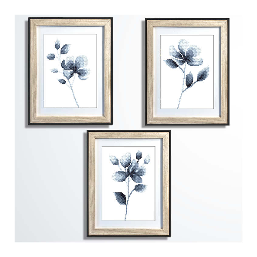Cross stitch pattern for a phone - Delicate flowers - triptych