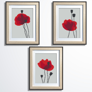 Z 11014 Stickpackung - Karminrote Mohnblumen - Triptychon