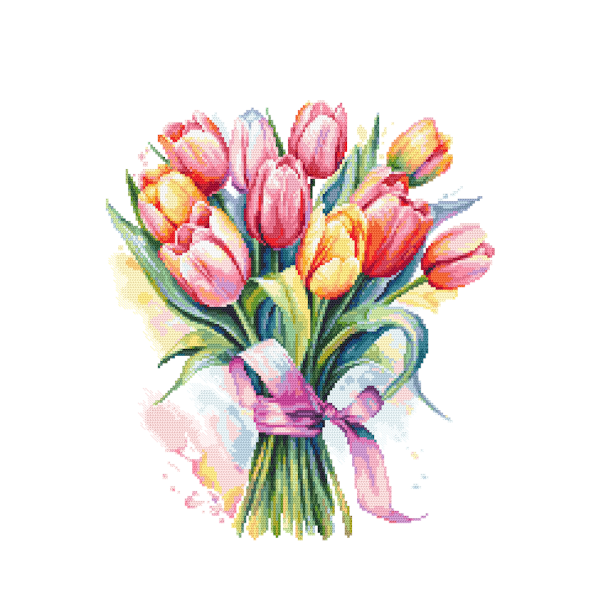 Cross stitch pattern for a phone - Watercolour tulips