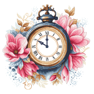 W 11013 Cross stitch pattern PDF - Vintage magnolia clock