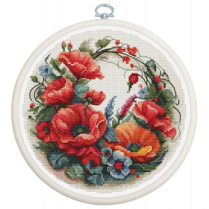 LS BC209 Cross stitch kit with embroidery hoop - Composition with poppies