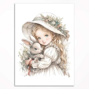 0169PL Poster - Little girl with a bunny - Vintage