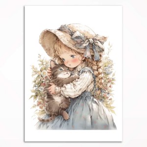 0236PL Poster - Girl with a cat - Vintage