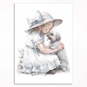 0238PL Poster - Girl with a white dog - Vintage