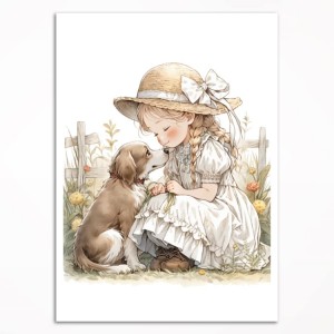 0252PL Poster - Girl with a dog - Vintage