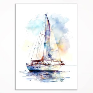 0256PL Poster - Yacht at sea
