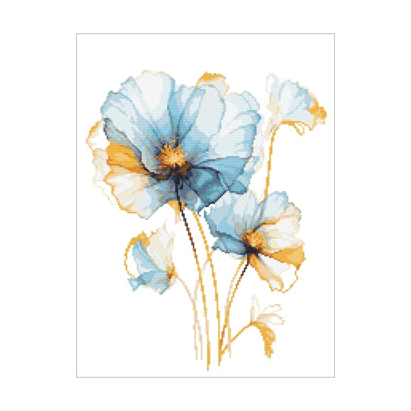 Kreuzstichmuster für Smartphone - Blaue Blumen I