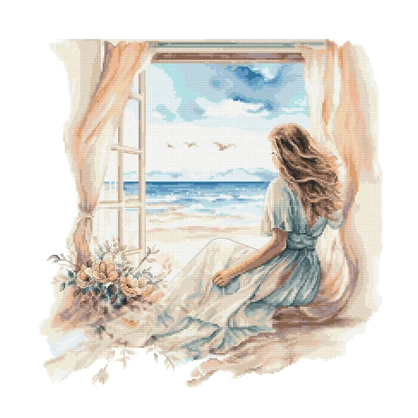 Cross stitch pattern for a phone - Woman in the window I