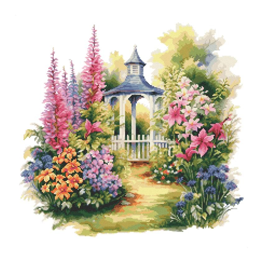 Cross stitch pattern for a phone - Flowery gazebo