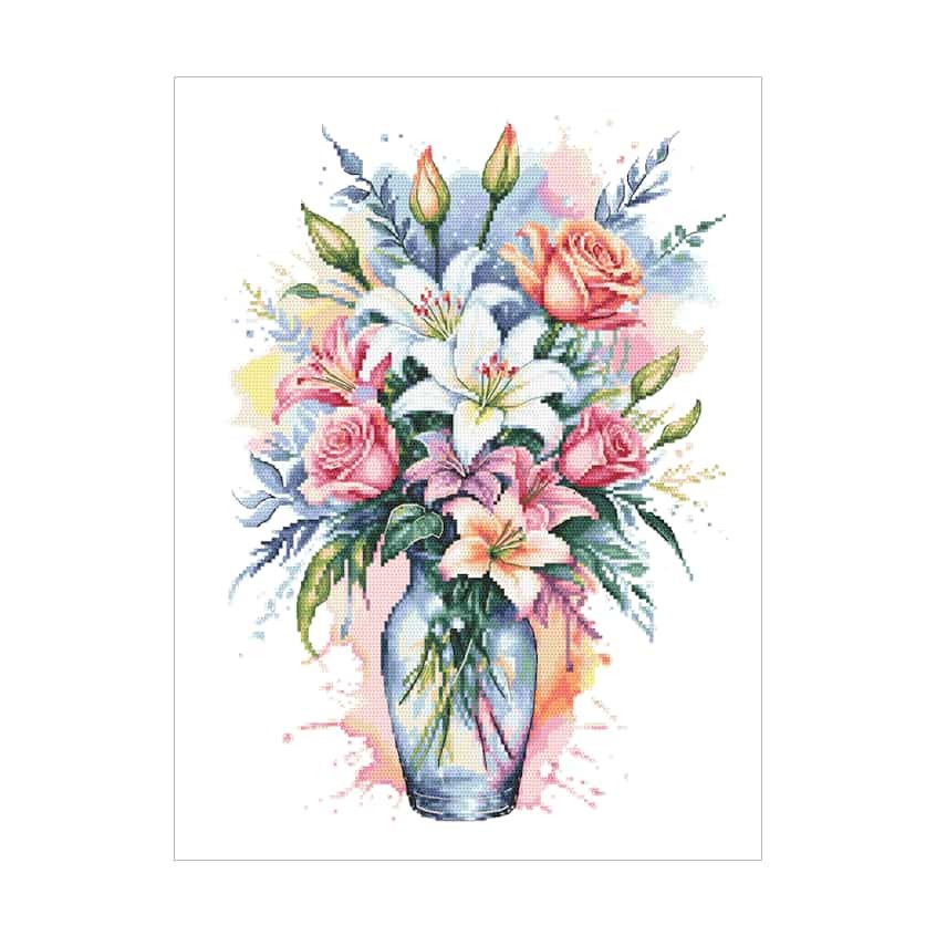 Kreuzstichmuster für Smartphone - Aquarellblumen