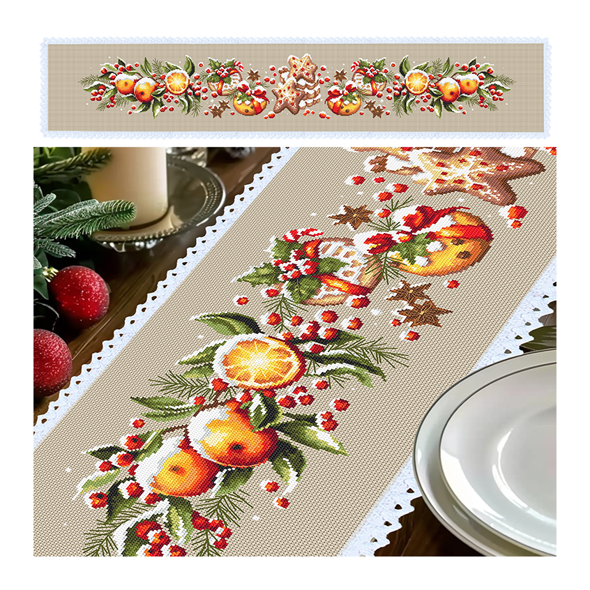 Cross stitch pattern for a phone - Long table runner with holiday treats