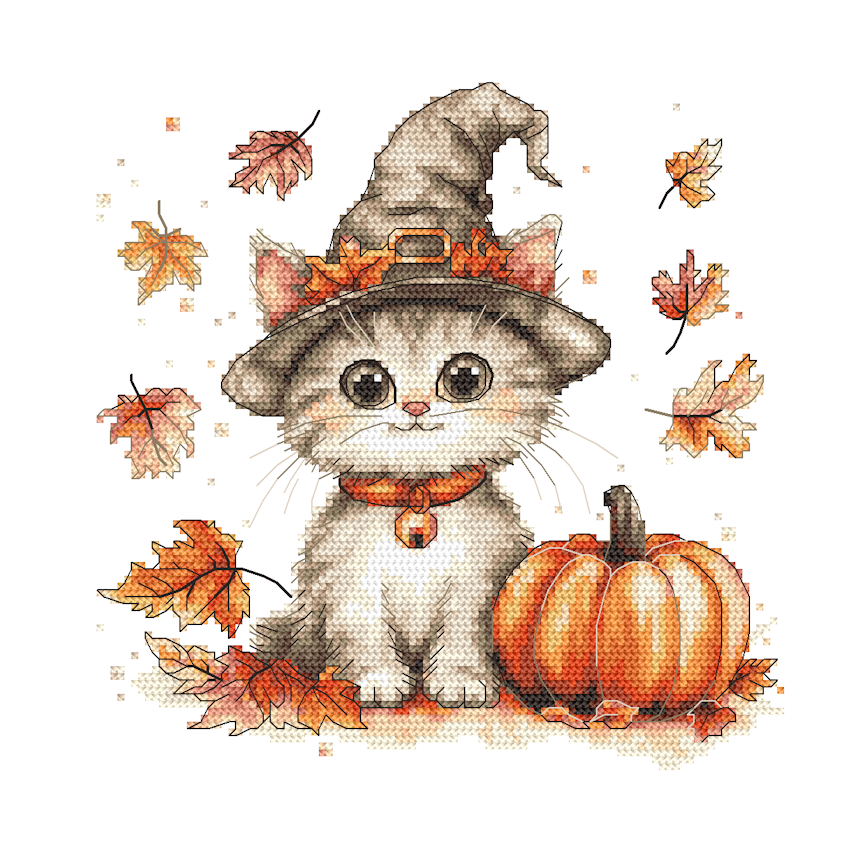 Kreuzstichmuster für Smartphone - Halloween-Kätzchen