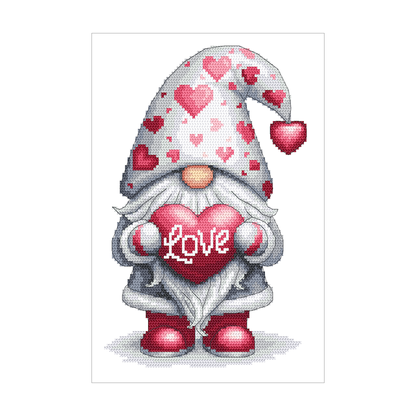Cross stitch pattern for a phone - Valentine's Day gnome