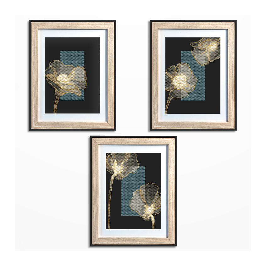 Cross stitch pattern for a phone - Crystal flowers - triptych