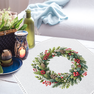 ZU 10940-01 Cross stitch kit - Napkin with a winter wreath