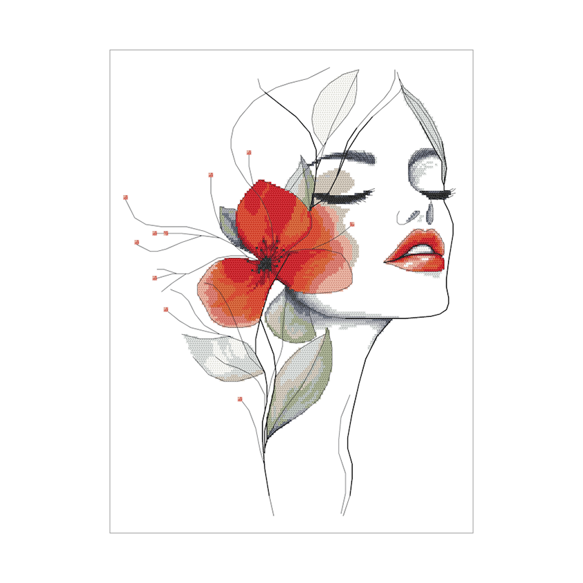 Cross stitch pattern for a phone - Woman with a flower I