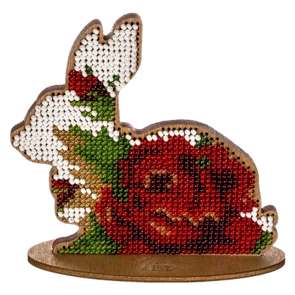 FLK-278 Bead embroidery kit on plywood - Bunny with a rose