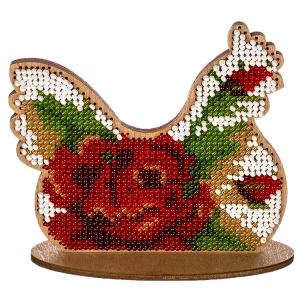 FLK-276 Bead embroidery kit on plywood - Hen with a rose