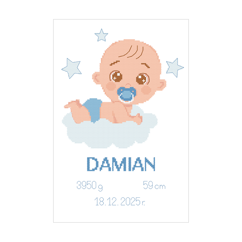 Cross stitch pattern for a phone - Birth certificate - Baby boy