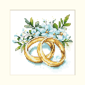 W 10954 Cross stitch pattern PDF - Wedding card - Wedding rings with flowers