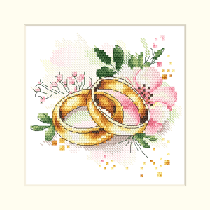 W 10953 Cross stitch pattern PDF - Wedding card - Wedding rings in flowers